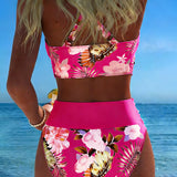 Lorena - Virágmintás bikini kontrasztos színnel és hasítékkal