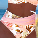 Lorena - Virágmintás bikini kontrasztos színnel és hasítékkal