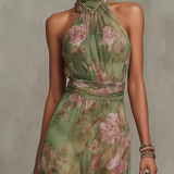 Lidia | Elegáns Virágmintás Maxi Halter Ruha