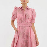 Matilde - Hosszú Virágmintás Jacquard Ruha Övvel